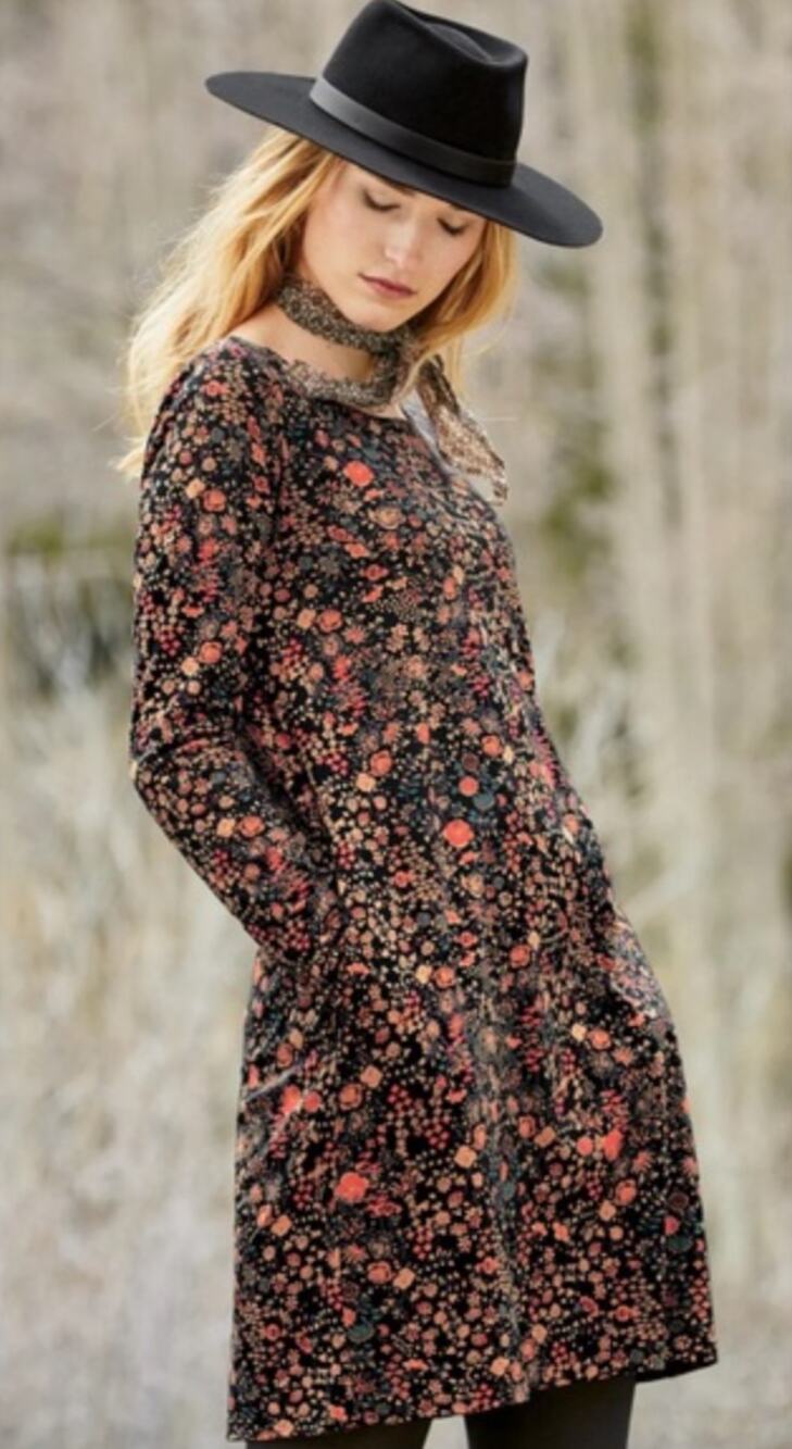 Peruvian Connection Floral Long Sleeve Dress Large Jersey Knit pima cotton modal